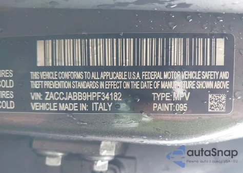 2017 Jeep Renegade Latitude Fwd z USA, uszkodzony, nr VIN ZACCJABB9HPF34182